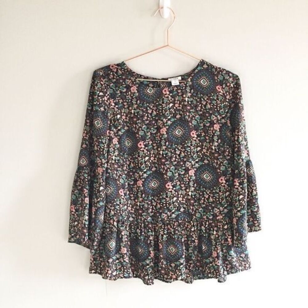 J. Crew‎ Floral Flutter Flare Sleeve Blouse Top XS